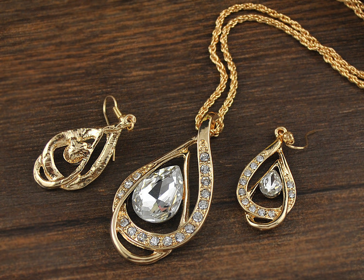 Double Drop Crystal Set Necklace Earrings